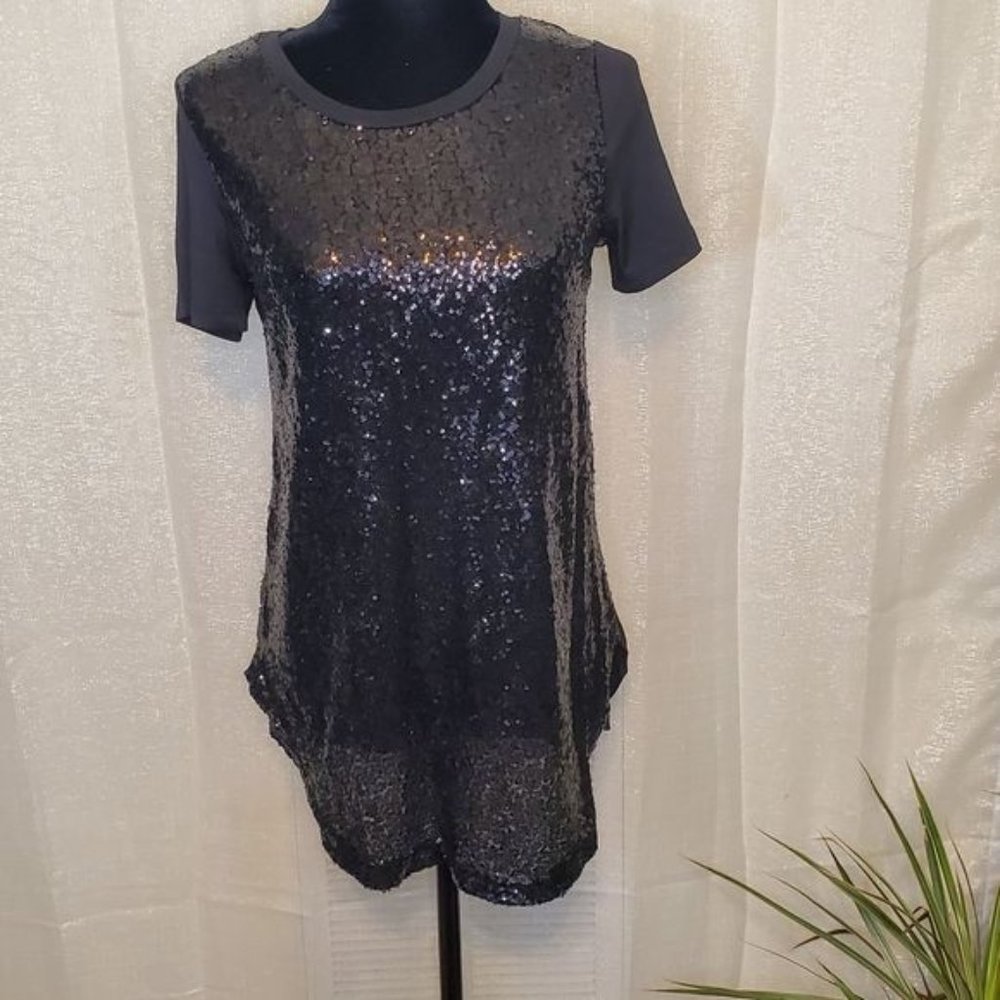 Rue 21 Women's Blouse Black Sequins Top, Black, Medium